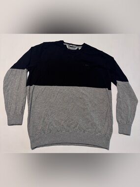 Travis Mathew Sweater Mens Large Black Gray V-Neck Colorblock Golf Preppy Soft